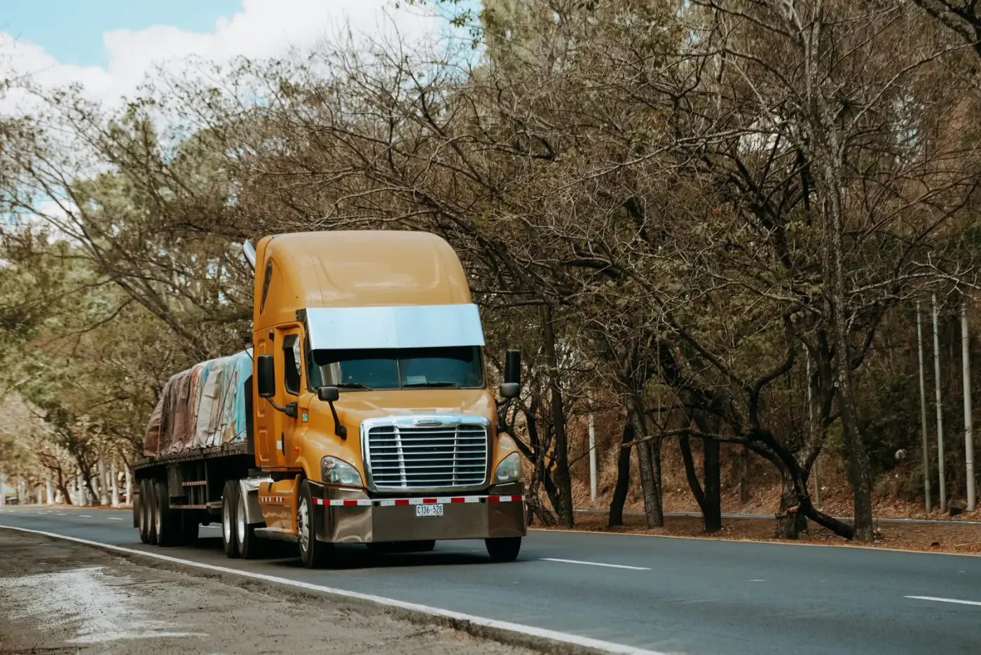 Articulated freight truck on a highway